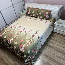 Стьобане покривало оливкового кольору з квітами 210х230 з двома наволочками 50х70 ALBO pbe0052912 - мініатюра 1