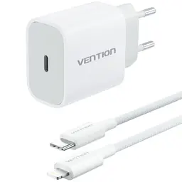 Зарядний пристрій 1xUSB-C 20W + USB-C для Lightning cable М-М Білий Vention