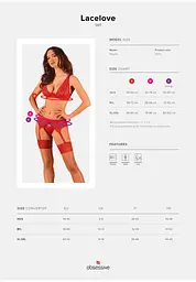 Комплект білизни Obsessive Lacelove XS/S червоний - мініатюра 9