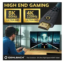 Кабель HDMI Oehlbach Flex Evolution Ultra High-Speed v2.1 8K 48Gbit HDR Ethernet ARC 1м Anthracite - мініатюра 7