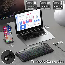 Ігрова механічна бездротова клавіатура Attack Shark X85 Pro / Три режими підключення / Blueberry Switch / Black - мініатюра 2