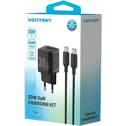 Зарядний пристрій 2xUSB 30W (USB-A/USB-C) + USB-C cable М-М Чорний Vention - мініатюра 3