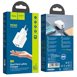 Адаптер мережевий HOCO Briar dual port charger N8 2 USB білий - мініатюра 6