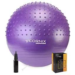 М'яч для фітнесу (фітбол) Cornix 65 см напівмасажний Anti-Burst Violet XR-0476