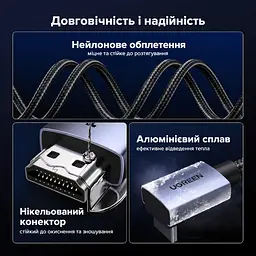 Кабель HDMI UGREEN HD188 2.1 кутовий 90° 8K 60 Гц 2 м чорний (85169) - мініатюра 4