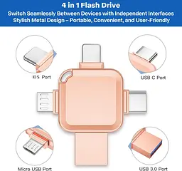 USB-накопичувач Yueflue 256GB для iPhone, Memory Stick для мобільного телефону з портом i0S/USB/Type C/Micro. Memory - мініатюра 2