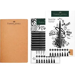 Лайнер Faber-Castell набір ручок капілярних та блокнот Sketch Set колір чорний (XXS, XS, S, F, M, 1,5, B, FM) (32468) - мініатюра 2