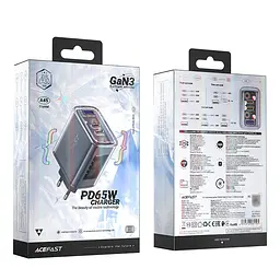 Зарядний пристрій Acefast A45 USB/2 Type-C QC PD PD65W GaN сіре - мініатюра 6