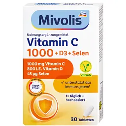Вітаміни Mivolis витамин C 1000 + D3 + Селен 30 шт, 42 г, від DM (Німеччина)
