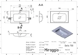 Умивальник Miraggio DELLA 700 (0000178) Miramarble, Глянцевий, Накладний/Врізний, Білий - мініатюра 2