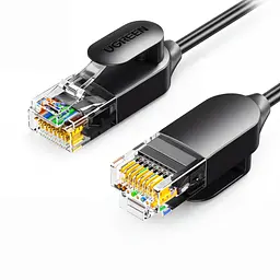 Мережевий кабель Ethernet UGREEN NW122 1 м патч-корд RJ45 штекер на RJ45 штекер Cat 6A до 10 Гбіт/с неекранований U/UTP діаметр кабелю 2,8 мм жили з чистої міді 500 МГц чорний (70332)