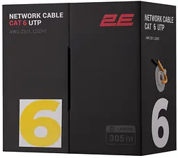 Кабель вита пара CAT 6 U-UTP 305м AWG 23/1 LSZH-1 жовтий 2E teh0018332
