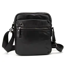 Месенджер класичний в гладкій шкірі чорний Tiding Bag 8717A