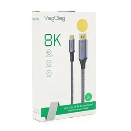 Кабель VEGGIEG V-Z637 Type-C (папа)/Display Port(папа), 8K, 2м, Black-gray - мініатюра 3