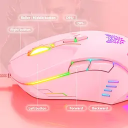 Комп'ютерна мишка Onikuma для ПК і ноутбука C15 Pro 6400 DPI дротова з RGB підсвіткою 7 кнопок Рожевий - мініатюра 6