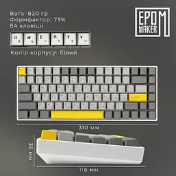 Клавіатура Epomaker EP84 Wisteria Linear White механічна бездротова (EP84-W-WL) - мініатюра 11