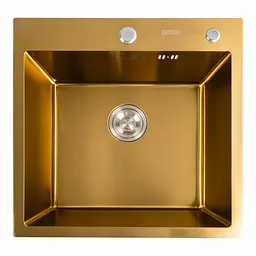 Кухонна мийка Platinum Handmade PVD золото 50x50/220 3,0/1,5 мм корзина та дозатор в комплекті, Нержавіюча сталь