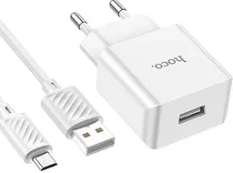 Універсальна зарядка для телефона Hoco C106A Leisur 10.5 Вт/2.1 A кабель MicroUSB 1 порт USB блок живлення з дротом Білий - мініатюра 4