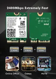 Мережева карта Intel WIFI 6E AX211NGW CNVIO2 Тридіапазонний адаптер, MU-MIMO, Bluetooth модуль для ПК/Ноутбука (19528)