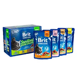 Вологий корм Brit Premium Cat Набір павучів сімейна тарілка для стерилізованих кішок, асорті 4 смаки, 100 г х 12 шт. - мініатюра 10