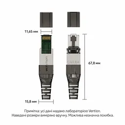 Модульний мережевий штекер Vention конектор RJ45 Cat.6A FTP до 10 Гбіт/с із закріпленням жил без інструментів для жил 23–26 AWG багаторазового використання з укладачем жил T568B з отворами для окремих жил діаметром 1,6 мм із захисним хвостовиком для підрізання під діаметр кабелю із позолоченими контактами сріблястий із напівпрозорими темно-сірими елементами (IDIH0) - мініатюра 4