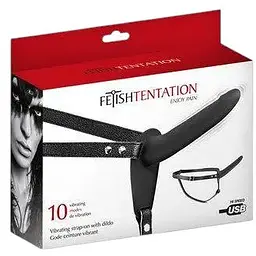 Страпон із вібрацією Fetish Tentation Vibrating Strap-On with Dildo Black - мініатюра 3