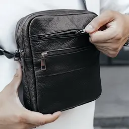 Сумка чоловіча шкіряна чорна на 2 відділення Handycover S407 - мініатюра 9