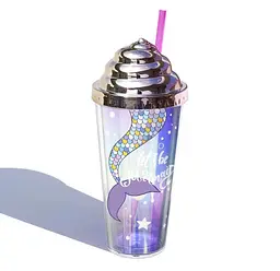 Склянка з трубочкою Lets He Mermaid 7383 420 мл рожева - мініатюра 3