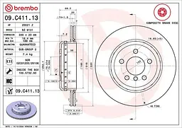 Диск тормозной задний вентилируемый Bmw 5 09-17г Brembo ( 09.C411.13 )
