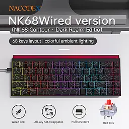 Ігрова механічна дротова клавіатура Ajazz NK68 / Red Switch / 65% / RGB / Black - мініатюра 3