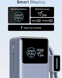 Павербанк з вбудованим кабелем Ugreen PB834 10000 мАг 55W з шкидкою зарядкою та цифровим LED дисплеєм - мініатюра 6