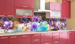 Вініловий кухонний фартух Пишні квіти на гілці наклейка для кухні Фіолетовий 60х300 см Happy Pocket Z181445 - мініатюра 2