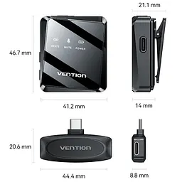 Бездротовий підвійний мікрофон петличний Vention USB-C 2-Pack Wireless Lavalier Чорний - мініатюра 5