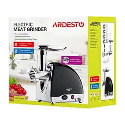 ARDESTO М'ясорубка, 1800Вт, продук.-2кг/хв, 3 решітки + для ковб., кеббе, 4 терки, пластик, чорно-сріблястий - мініатюра 10