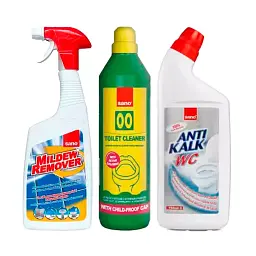 Набір Sano Засіб для чищення унітазів Anti Kalk WC, Засіб для видалення цвілі Mildew Remover, Засіб для миття туалету 00 (287621, 293561, 412481)