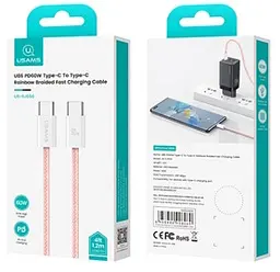 USB Кабель Usams U86 (US-SJ656) Type-C-Type-C PD 60W 5A 1.2m Рожевий - мініатюра 3
