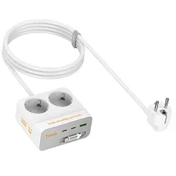 Подовжувач Hoco AC28 Descanso (PD45W/1C/3A/2xSocket) (2m) White - мініатюра 7