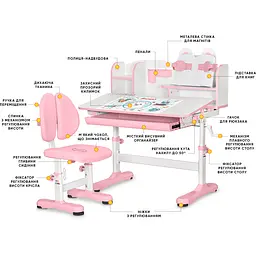 Комплект меблів (стіл + стілець + полиця) Mealux BD-29 Panda XL Pink (арт. BD-29 PN) - мініатюра 2