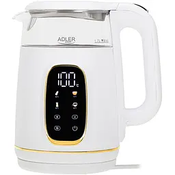 Электрочайник Adler AD 1305 белый золотистый 1850-2200Вт/ 1.7л/ стекло/ установка температуры/