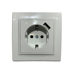 Розетка одинарна із заземленням + USB біла 16А Lumano COMFORT
