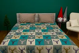 Комплект постільної білизни Ecotton двоспальний 180х215 см теплий із фланелі зелений Олені новорічний (24414)