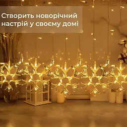 Гірлянда-штора Зірки та сніжинки розмір 3*0,9 м 10 фігур, жовтий GarlandoPro 1733068Y - мініатюра 18
