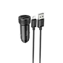 Адаптер автомобільний HOCO Lightning Cable Level dual port car charger Z49 комплект чорний - мініатюра 4