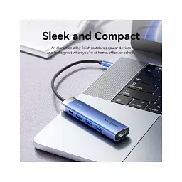 Концентратор Vention USB 3.1 Type-C to HDMI/USB 3.0x3/PD 100W Blue Aluminum Alloy Hub 5-in-1 (TGESB) - мініатюра 3