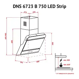 Витяжка декоративна похила Perfelli DNS 6723 B 1100 BL LED Strip - мініатюра 9