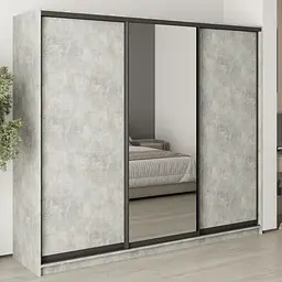 Шафа-купе тридверна MebelStar Уні BG 2ДСП/Дзеркало 240x60x210 см Бетон (MBS-8004)