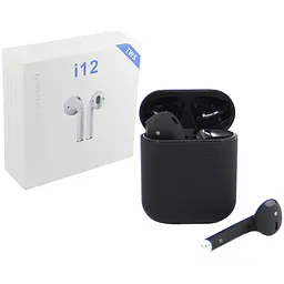 Бездротові блютуз навушники TWS i12 з боксом для зарядки Black (au060) - мініатюра 3