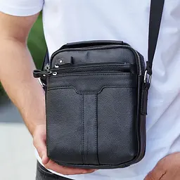 Шкіряна чоловіча сумка-барсетка 21х25х6, месенджер з ручкою Tiding Bag 73957 чорна 210 мм