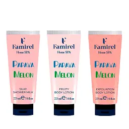 Набір для душу Famirel Home Spa “Melon & Papaya” — оновлення та шовковиста гладкість шкіри (085977, 086233, 086028)