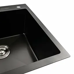 Кухонна мийка чорна PVD 78x48 R Platinum Handmade (два отвори, круглий сифон 3,0/0,8), Чорний - мініатюра 4